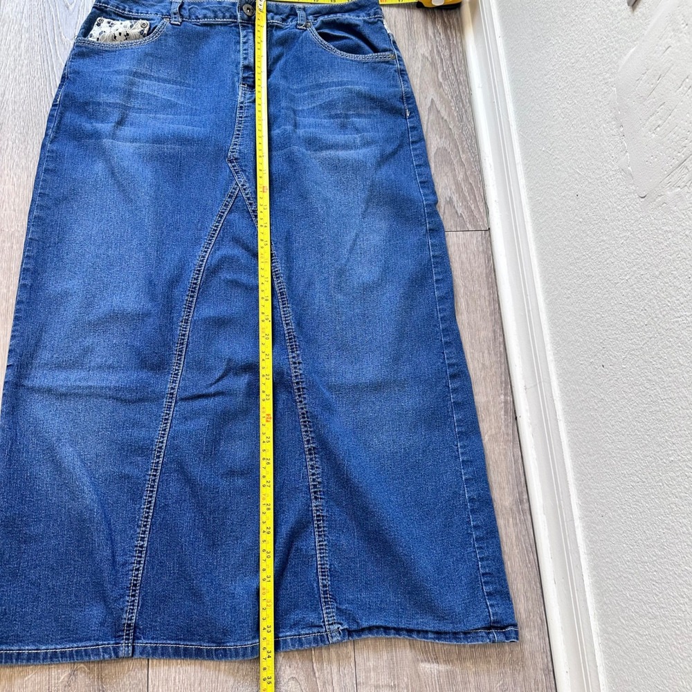 Cato Lace Trim Denim Maxi Skirt Women Size 10 Blue - Picture 7 of 8